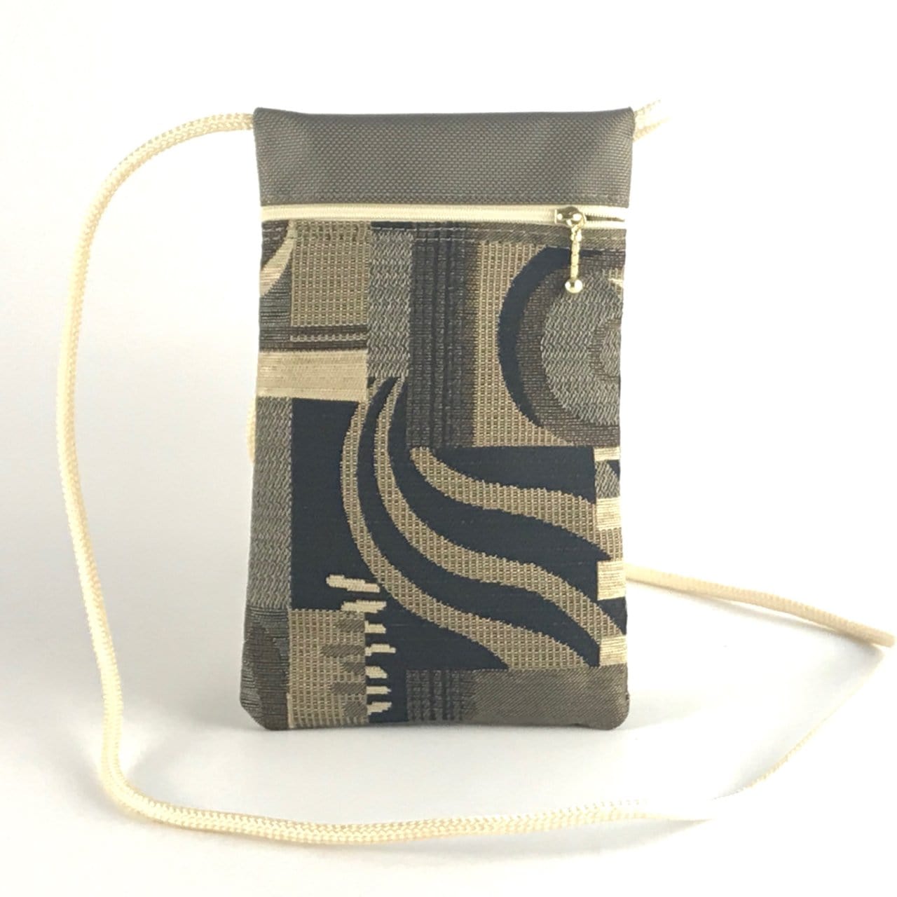 Khaki- Cross-Body Large Cell Phone Bag T12S in Light Color Fabrics