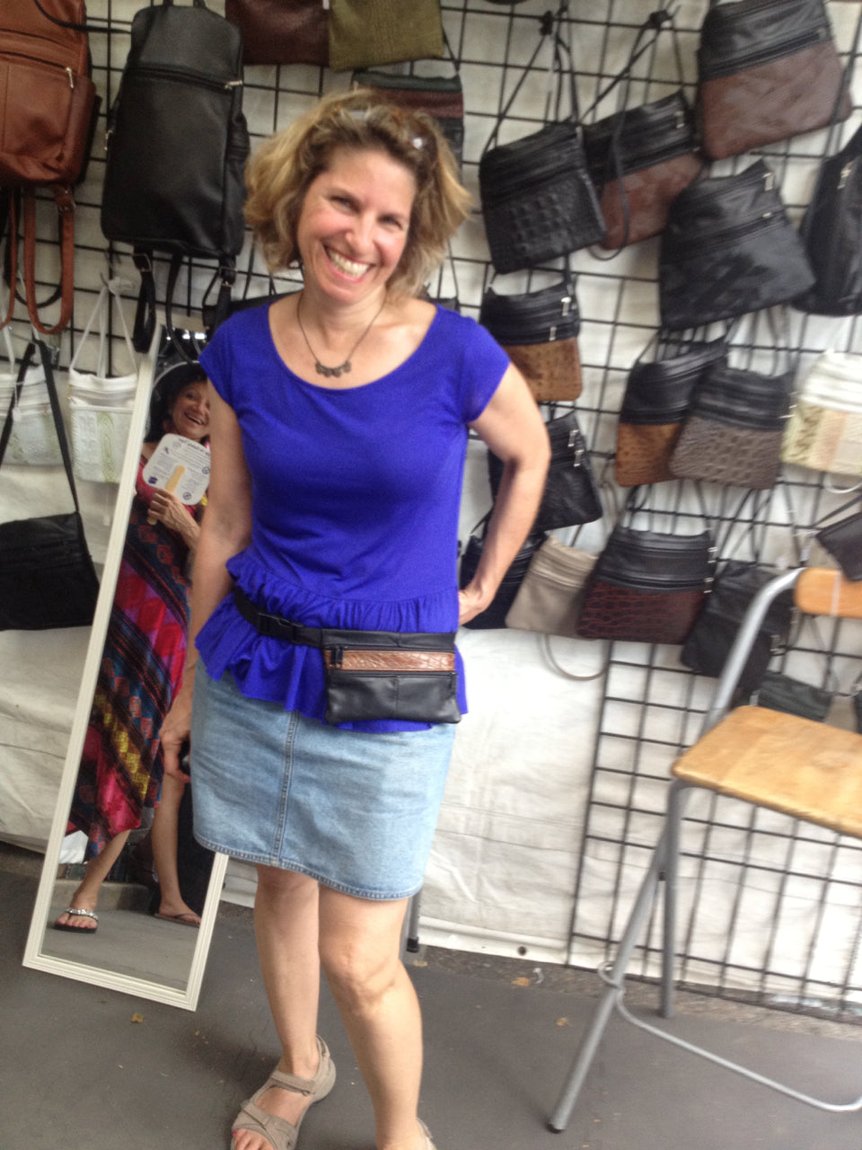 Medium Leather Flat Belt Bag With Contrast Accent Leathers - #305J