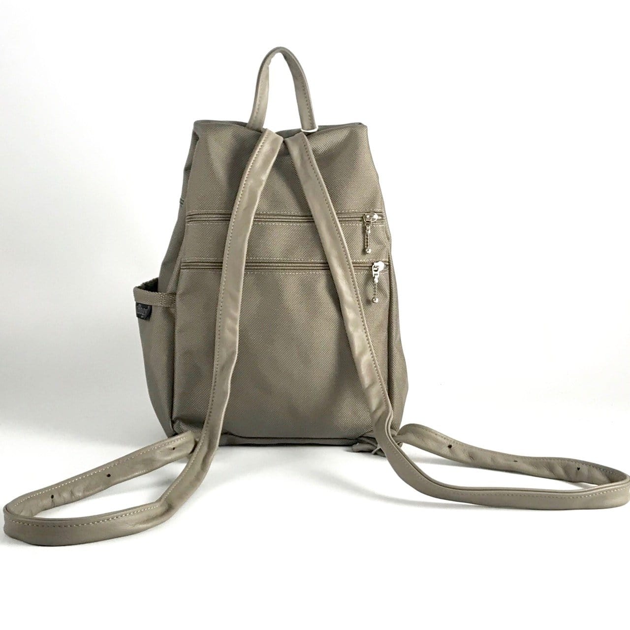 B969-KH Large Side Entry Backpack in Khaki Nylon with Fabric Accent pocket