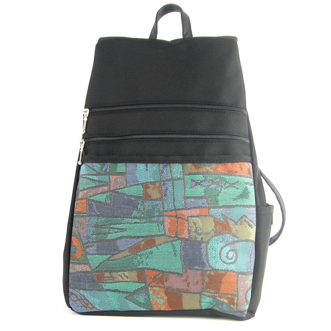 B969-BL Large Side Entry Backpack in Black Nylon with Fabric Accent