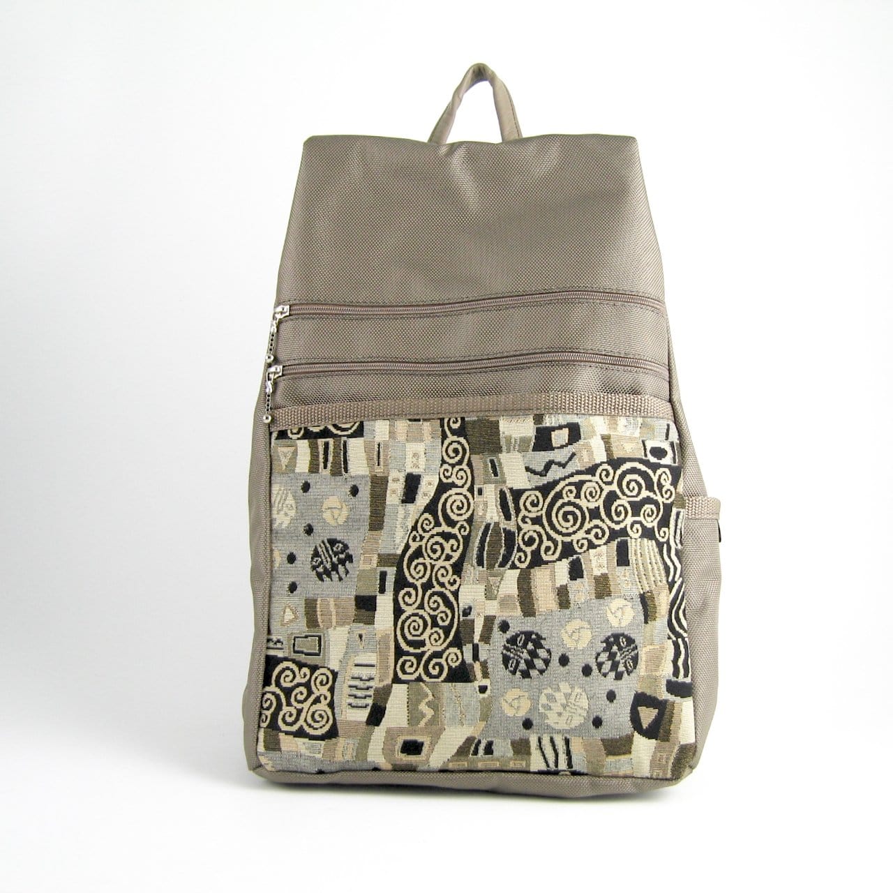 B969-KH Large Side Entry Backpack in Khaki Nylon with Fabric Accent pocket