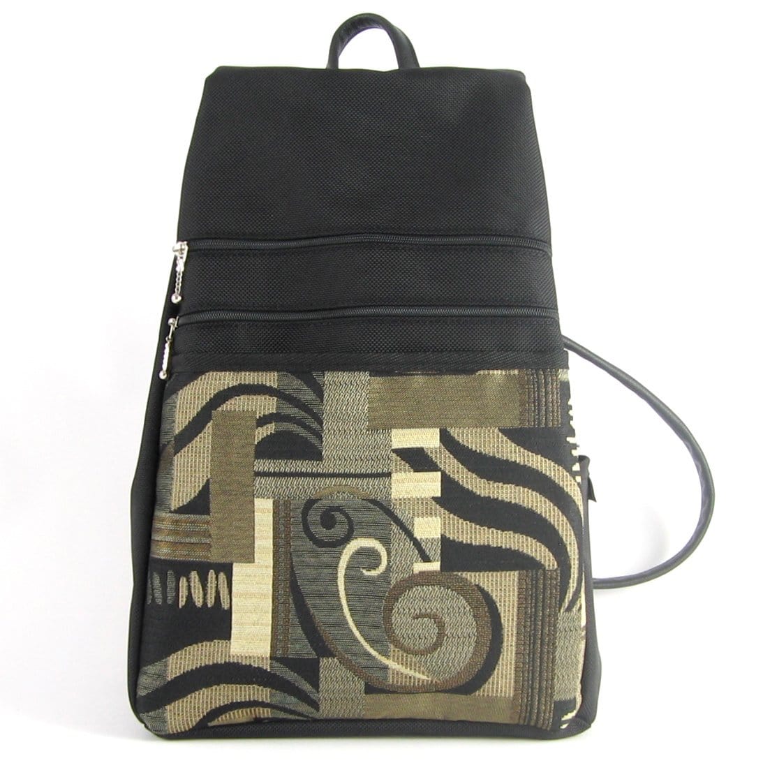 B969-BL Large Side Entry Backpack in Black Nylon with Fabric Accent
