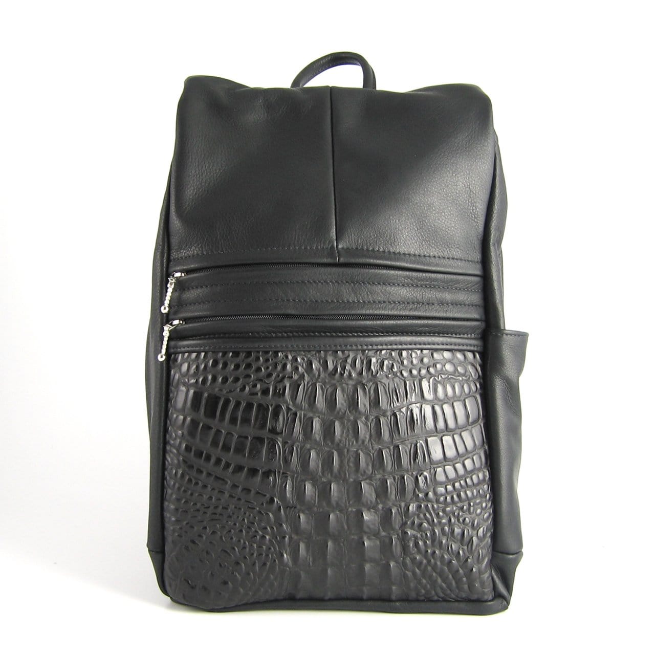 969J Legal Size Large Side Entry Leather Backpack with Leather Accent pocket