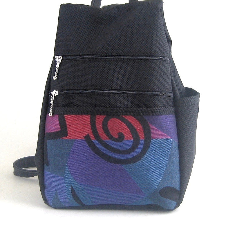 Convertible Backpack + Cross-body Purse in 3 sizes - Black Nylon with Fabric Accent CB968