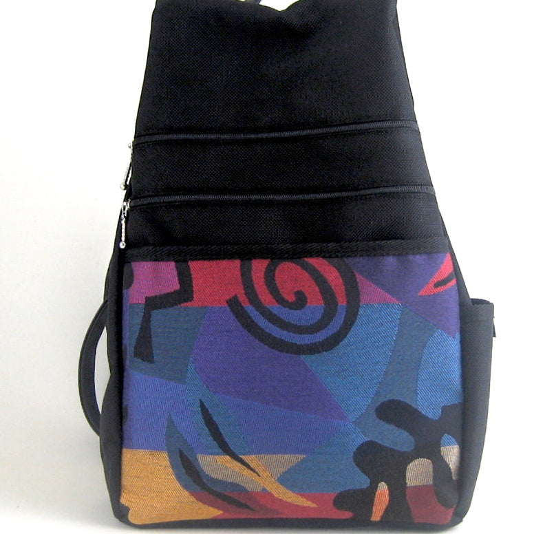 Convertible Backpack + Cross-body Purse in 3 sizes - Black Nylon with Fabric Accent CB968